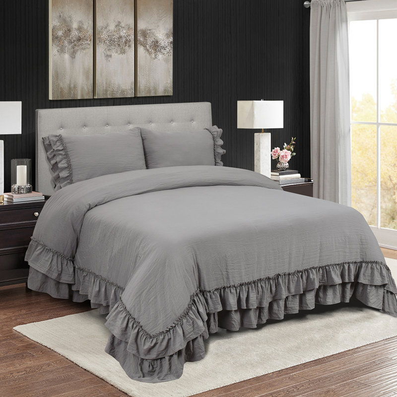 New Davina Comforter popular Set Enzyme Washed Ruffled 4 Piece Ivory Stylishly Chic